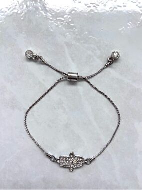 Silver tone Hamsa CZ Bracelet Charm